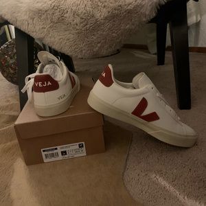 Veja white and red tennis shoes
